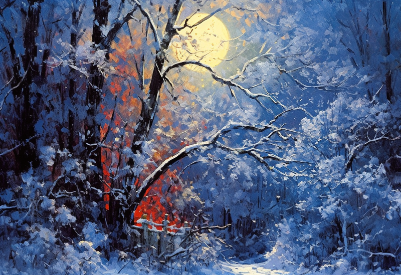 寂静寒冷冬天雪地月光星空森林里的小河小路插画,插画/手绘图,插画/手绘图库,插画/手绘图下载,插画/手绘